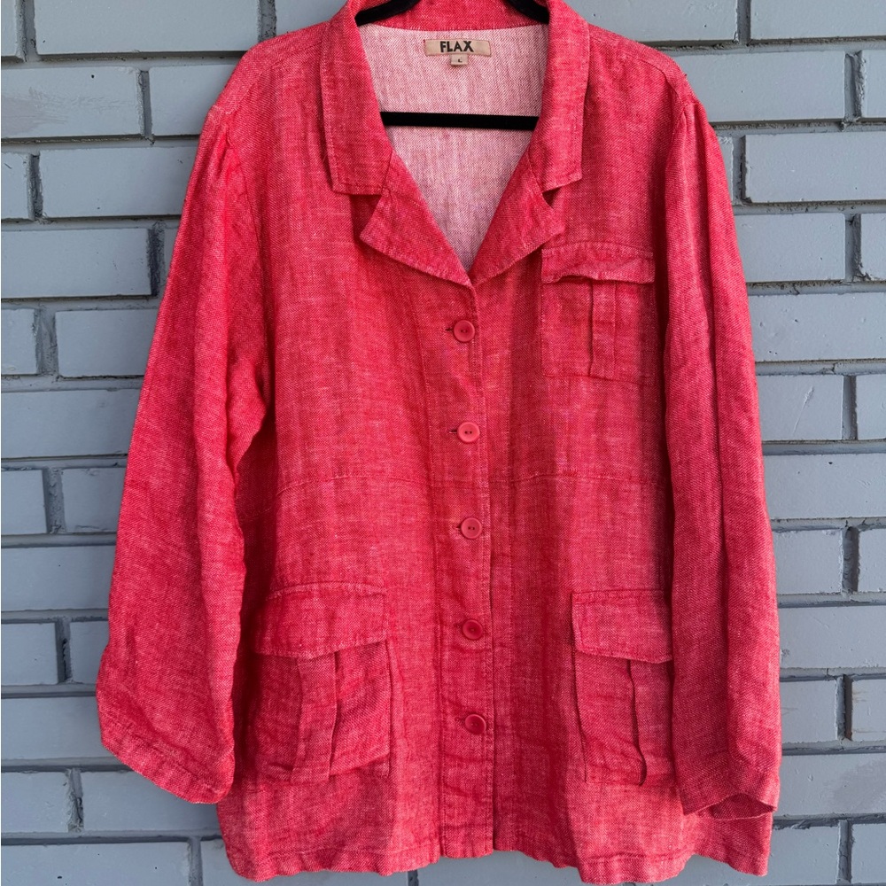 Flax Red Linen Jacket L NWOT